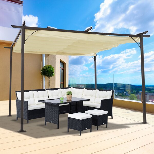 Pergola da Giardino Retraibile 3,5x3,5x2,3 m Nera e Beige