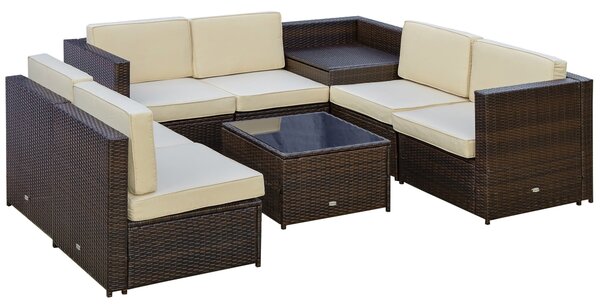 Set Salotto da Giardino 4 Poltrone 2 Poltrone Angolari e 2 Tavolini in Rattan PE Marrone