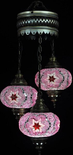 Lampada a sospensione turca - Lampada a mosaico - Lampada marocchina - Autentico lavoro artigianale - 3 sfere di vetro colorate - Altezza 80 cm