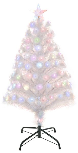 Albero di Natale Artificiale 90 cm 90 Rami con Luci LED e Fibre Ottiche Colorate Bianco