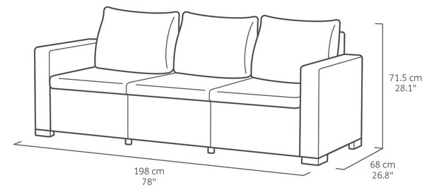 Divano 3 Posti da Giardino 198x68x71,5 cm in Resina Keter California Cappuccino