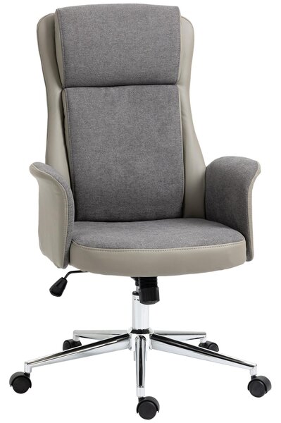 Sedia Poltrona Direzionale da Ufficio 65x72x108-118 cm in Tessuto Effetto Lino e Similpelle Grigia