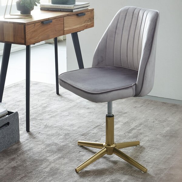 Sedia da scrittura girevole in design velluto grigio con schienale | Wohnling