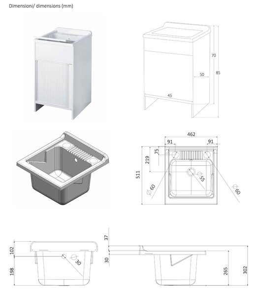 Mobile Lavatoio in PVC 45x50x85 cm Serranda e Asse Forlani Laundry Shutter