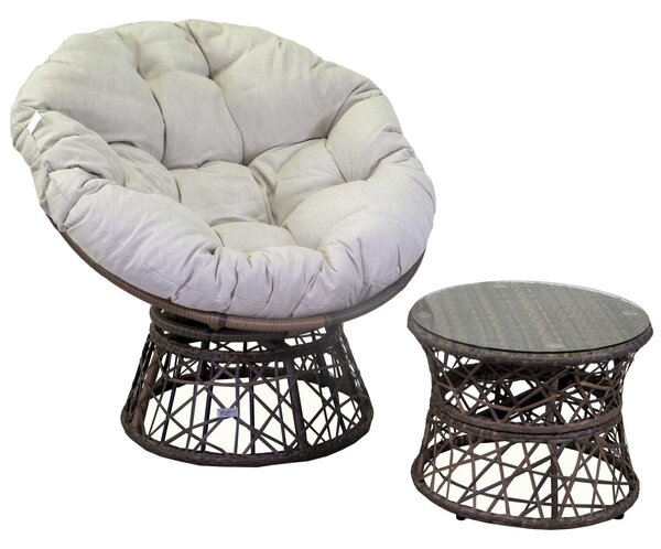 Poltrona da Giardino con Cuscino e Tavolino in Alluminio e Polyrattan Baltimora Grigio