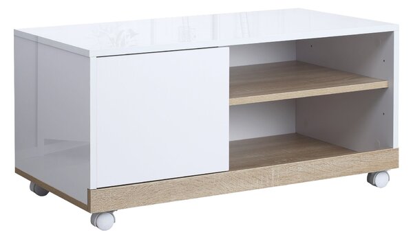 Mobile TV in Legno con Ruote 80x45x39,5 cm Bianco Lucido