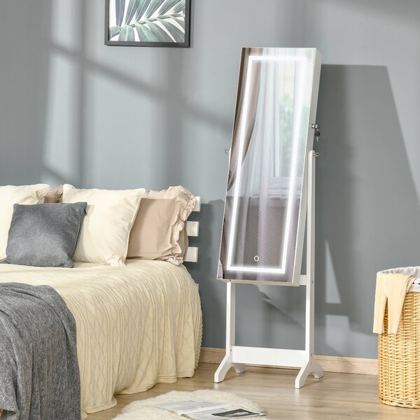 Specchio da Terra Armadio Portagioie 46x36.5x151.5 cm con Luce LED Bianco