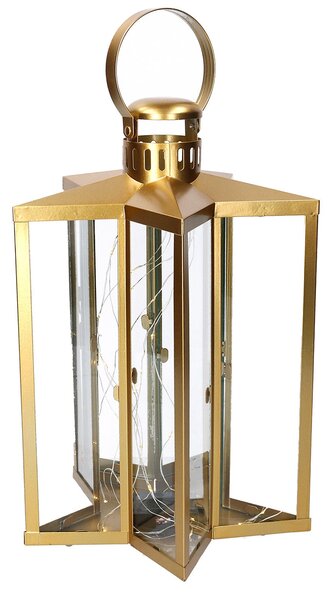Lanterna con Led in Metallo stella oro cm 27,5x27,5xh42/48