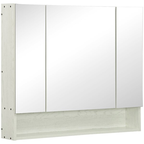 Armadietto a Specchio per Bagno con Ripiani Regolabili 3 Porte e Mensola 90x15x75 cm Bianco