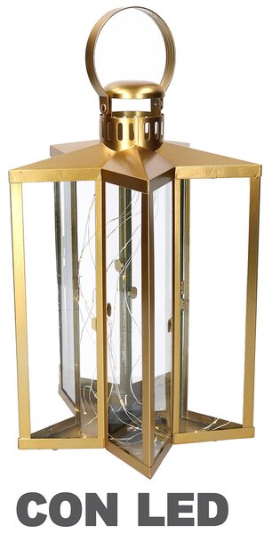Lanterna con Led in Metallo stella oro cm 27,5x27,5xh42/48