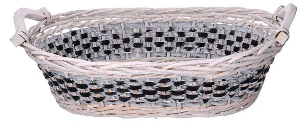 Cesta in Vimini intreccio azzurro bianco ovale cm 67/75x42xh12