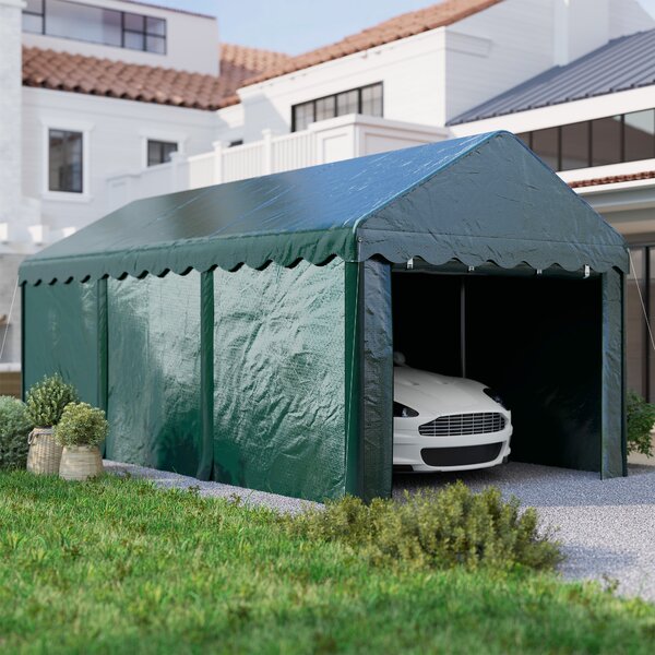 Outsunny Capannone esterno con 2 porte avvolgibili, tenda garage per veicoli, barche e carico, 3 x 6m, verde | Aosom Italy