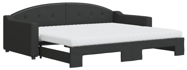 Divano Letto Estraibile con Materassi Nero 90x200 cm in Tessuto