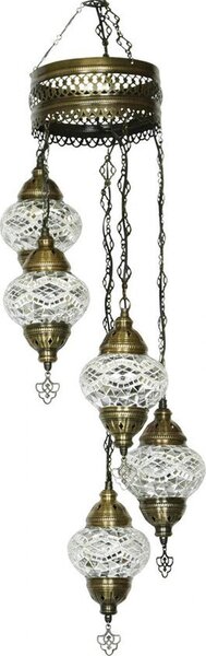 Lampada a sospensione Mosaico orientale, trasparente, altezza 97 cm, larghezza 20 cm, diametro 13,5 cm, attacco E14, rame