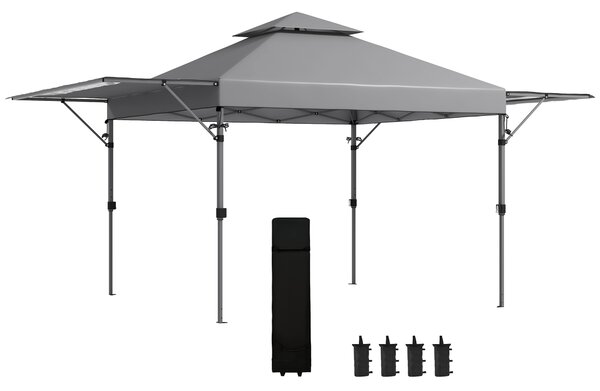 Outsunny Gazebo pop-up giardino Pieghevole 5 x 3 m, tessuto oxford con 2 pareti regolabili, sacca trasporto con ruote inclusa