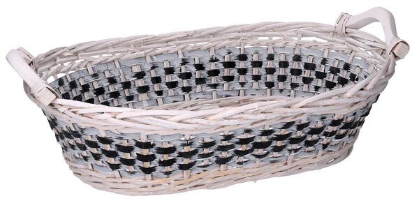 Cesta in Vimini intreccio azzurro bianco ovale cm 67/75x42xh12