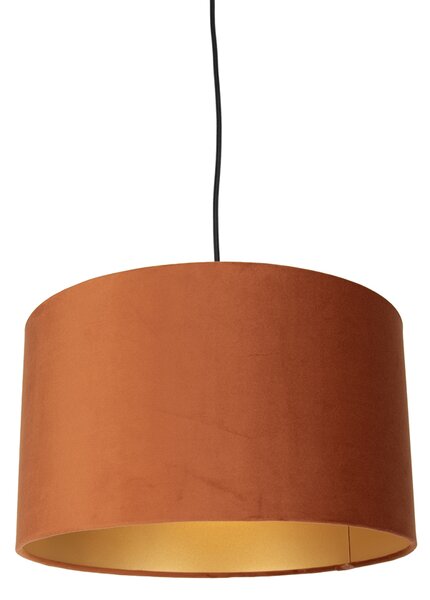 Lampada a sospensione nera con spina e paralume arancione con interno dorato 35cm - Cavalux