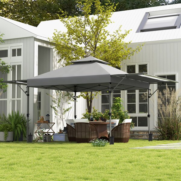 Outsunny Gazebo pop-up giardino Pieghevole 5 x 3 m, tessuto oxford con 2 pareti regolabili, sacca trasporto con ruote inclusa