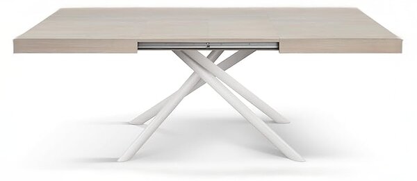 Tavolo allungabile olmo perla con gambe incrociate bianche tubolari menego 160x90