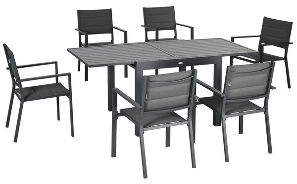 Set Tavolo Allungabile e 6 Sedie da Giardino in Alluminio Grigio