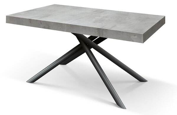 Tavolo allungabile grigio cemento con gambe incrociate nere tubolari menego 140x90