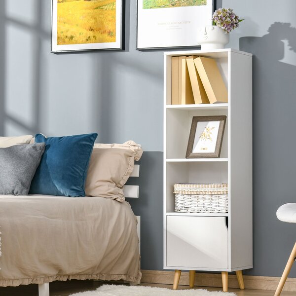 Libreria con 3 Ripiani e 1 Armadietto 40x30x129,5 cm in Legno Bianco