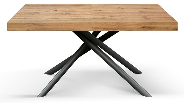 Tavolo allungabile rovere rustico con gambe incrociate nere tubolari menego 140x90