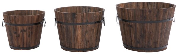 Set 3 Vasi da Giardino per Piante e Fiori in Legno Carbonizzato