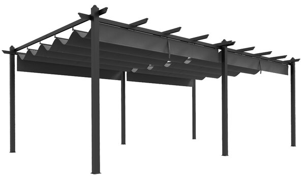 Outsunny Pergola Moderno retrattile pergola per terrazza, struttura in alluminio e telaio in poliestere, 3,5x6 m, grigio scuro | Aosom Italy