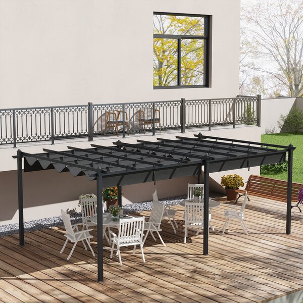 Outsunny Pergola Moderno retrattile pergola per terrazza, struttura in alluminio e telaio in poliestere, 3,5x6 m, grigio scuro | Aosom Italy