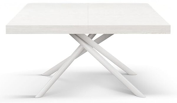 Tavolo allungabile bianco frassinato con gambe incrociate bianche tubolari menego 140x90