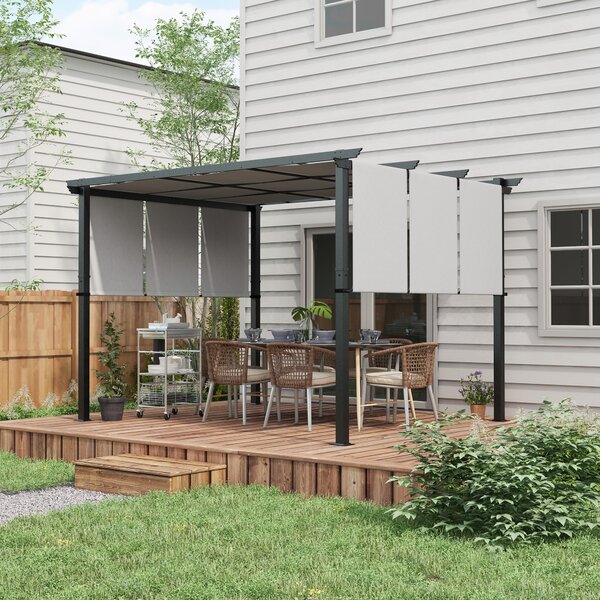 Gazebo Pergola con 3 Tettucci Regolabili 300x350 cm in Acciaio e Poliestere Grigio Chiaro