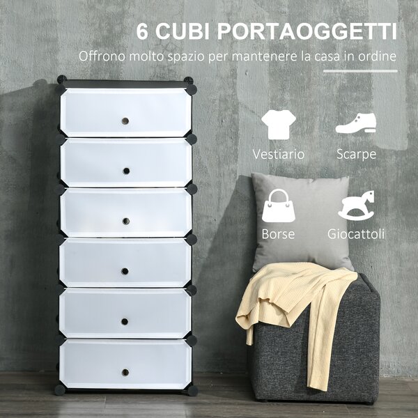 HOMCOM Scarpiera Modulare Salvaspazio con 6 Scatole in Plastica PP e Acciaio, 49x36.5x108 cm, Nero e Trasparente | Aosom Italy