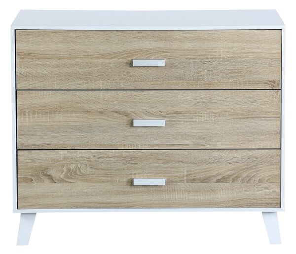 Comò 3 Cassetti 90x40x75 cm in Pannello Truciolare Bianco/Sonoma