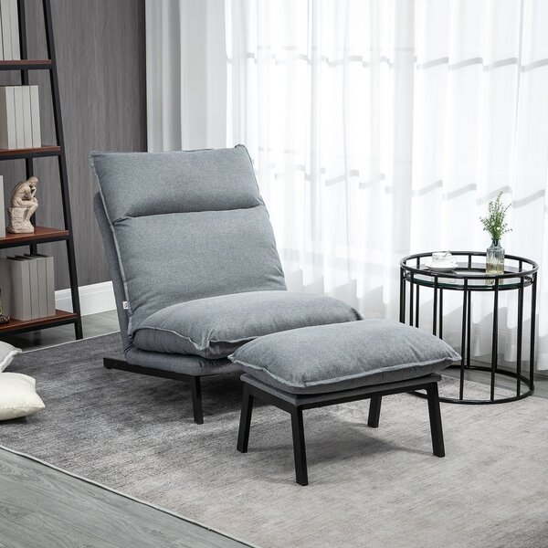 Poltrona Relax Reclinabile con Pouf Poggiapiedi 74x100x94 cm in Tessuto Grigio Chiaro