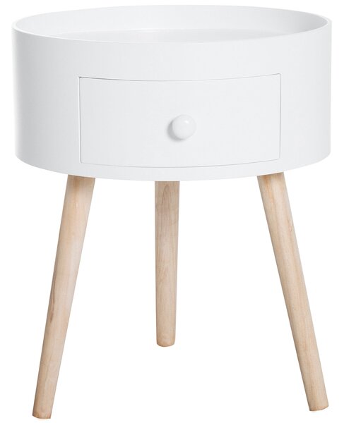 Tavolino da Salotto Moderno con Cassetto in Legno Bianco Ø38x45 cm