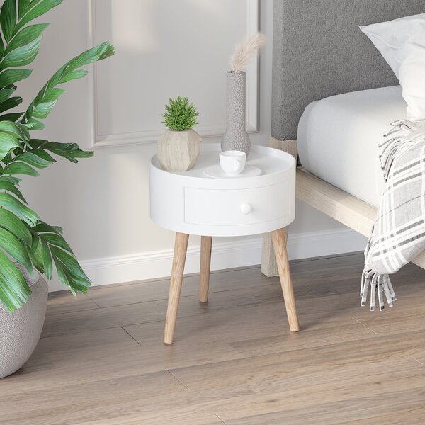 Tavolino da Salotto Moderno con Cassetto in Legno Bianco Ø38x45 cm