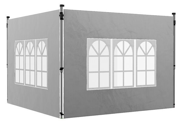 Outsunny Set di 2 pannelli laterali per gazebo da 3 x 3 m/3 x 4 m, pannello per gazebo con finestra 295 x 195 cm grigio chiaro