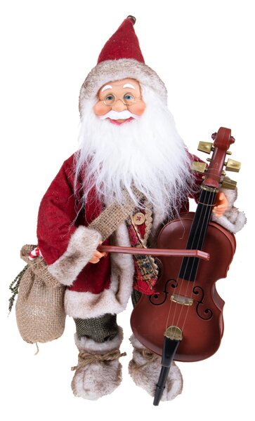 Babbo Natale con Contrabbasso Musica e Movimento H46 cm Rosso/Grigio