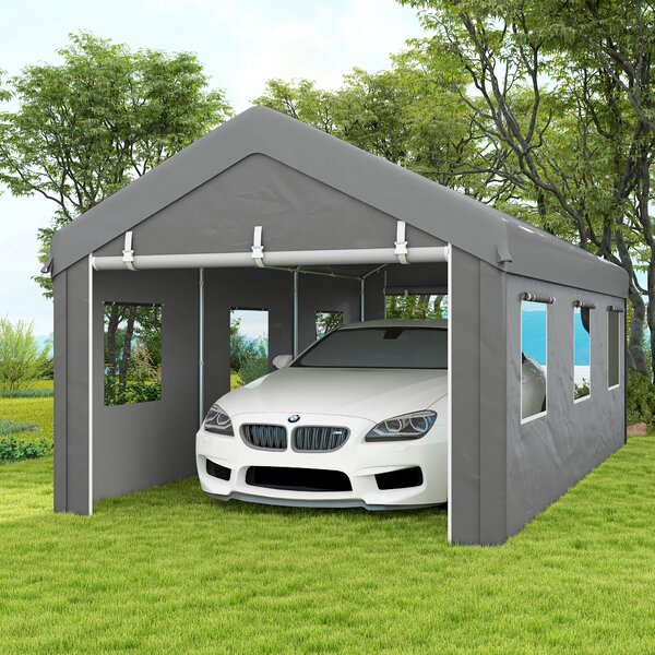 Outsunny Tenda da garage con 2 porte avvolgibili e 6 finestre, in acciaio zincato PE, 6L x 2,95l x 2,78H m, grigio chiaro | Aosom Italy