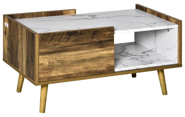 Tavolino da Caffè Rettangolare 80x45x40,5 cm con Cassetto e Ripiano Marrone e Bianco