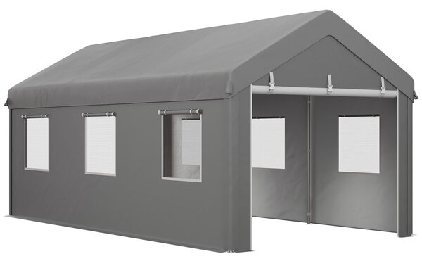 Outsunny Tenda da garage con 2 porte avvolgibili e 6 finestre, in acciaio zincato PE, 6L x 2,95l x 2,78H m, grigio chiaro | Aosom Italy