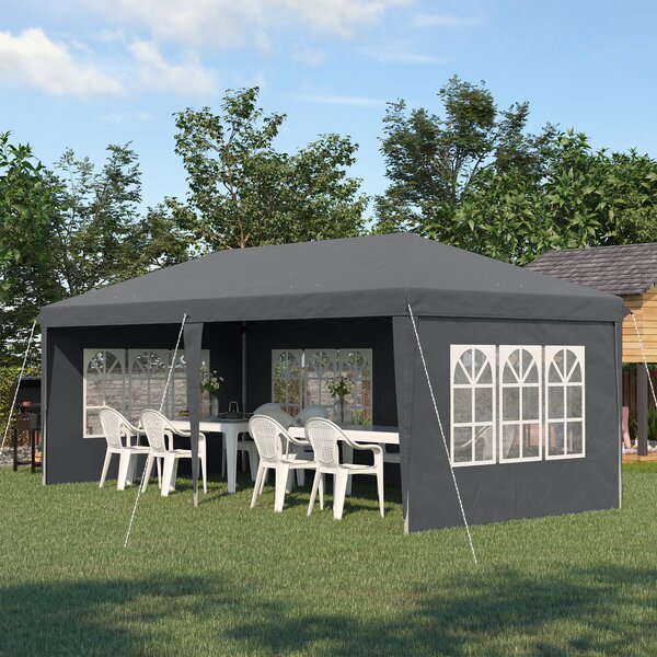 Outsunny Pergola pop-up pieghevole - tettoia per eventi - 3 x 6 m 3 lati rimovibili grigio