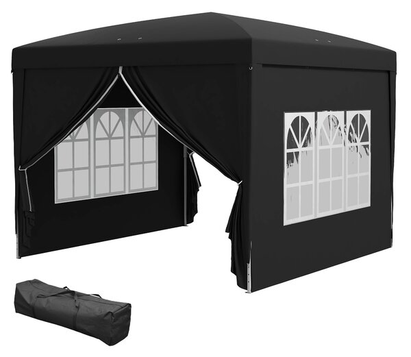 Outsunny Tendone da giardino tenda da ricevimento barnum pop-up pieghevole 3 x 3 m 4 pareti rimovibili + sacca per il trasporto nero