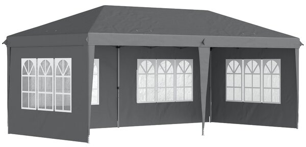 Outsunny Pergola pop-up pieghevole - tettoia per eventi - 3 x 6 m 3 lati rimovibili grigio