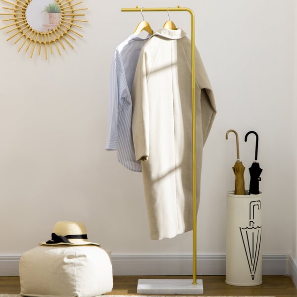 Appendiabiti da Ingresso 35x25x152 cm in Metallo e Marmo Oro e Bianco