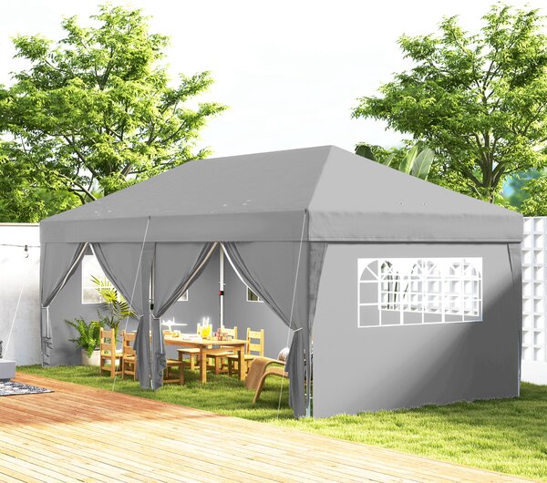 Outsunny Gazebo da giardino esterno gazebo pieghevole 3 x 6 m con 6 pareti laterali, borsa inclusa, grigio