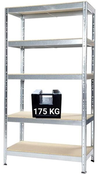 Scaffale in Metallo 5 Ripiani in Legno Truciolato 90x40x176 cm Joker Zincato