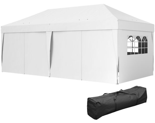 Outsunny Gazebo da giardino esterno gazebo pieghevole 3 x 6 m con 6 pareti laterali, sacca per il trasporto inclusa, bianco