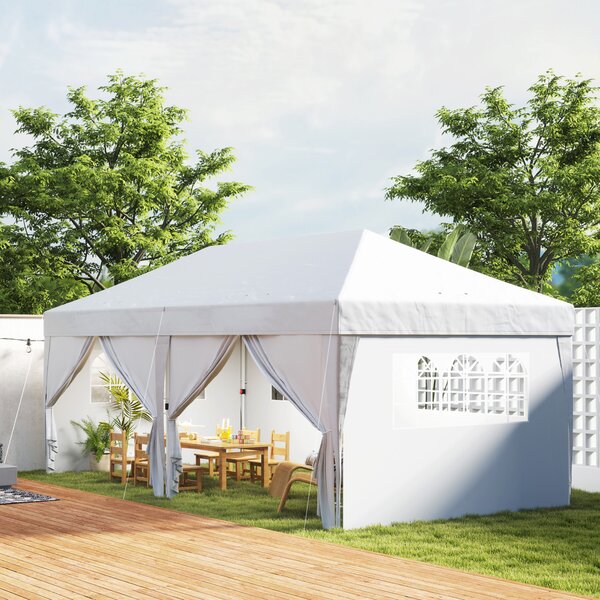 Outsunny Gazebo da giardino esterno gazebo pieghevole 3 x 6 m con 6 pareti laterali, sacca per il trasporto inclusa, bianco